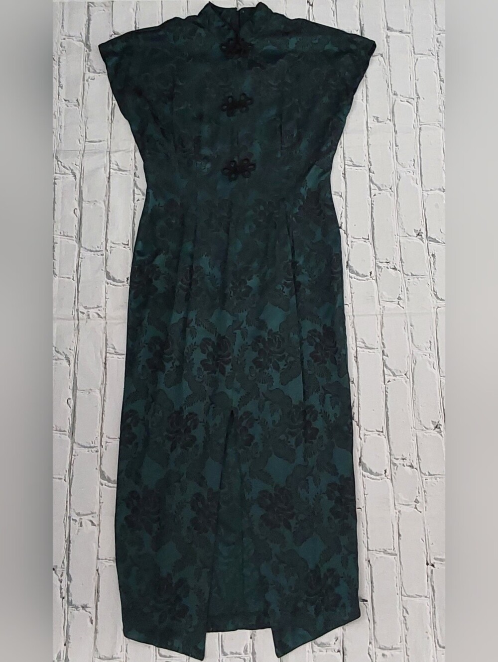 VINTAGE DARK GREEN ASIAN DESIGN DRESS SZ 11